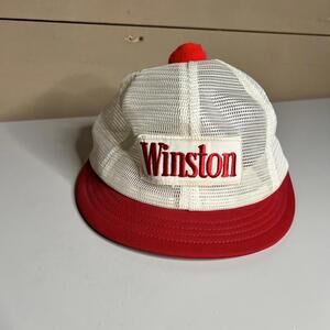 Vintage Winston Hat Cap Snap Back Mens One Size Red White Mesh Trucker 80s